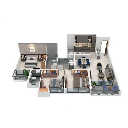 3 BHK Floor Plan at Harivishva Skyfinia Tathawade Pune
